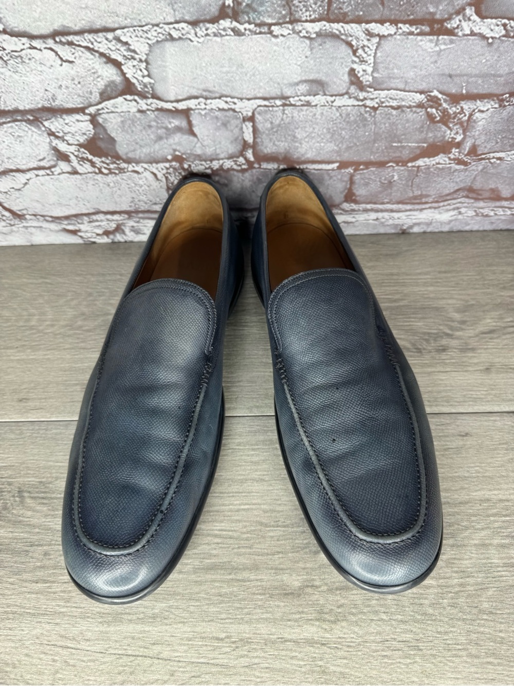Bally Mils Navy Blue Leather Pebbled Slip On Driving Shoes Men’s Sz 12D US/45EU